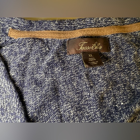 Tasso Elba Men’s Blue White Heather Cardigan Sweater Size XL 100% Linen - Picture 6 of 6
